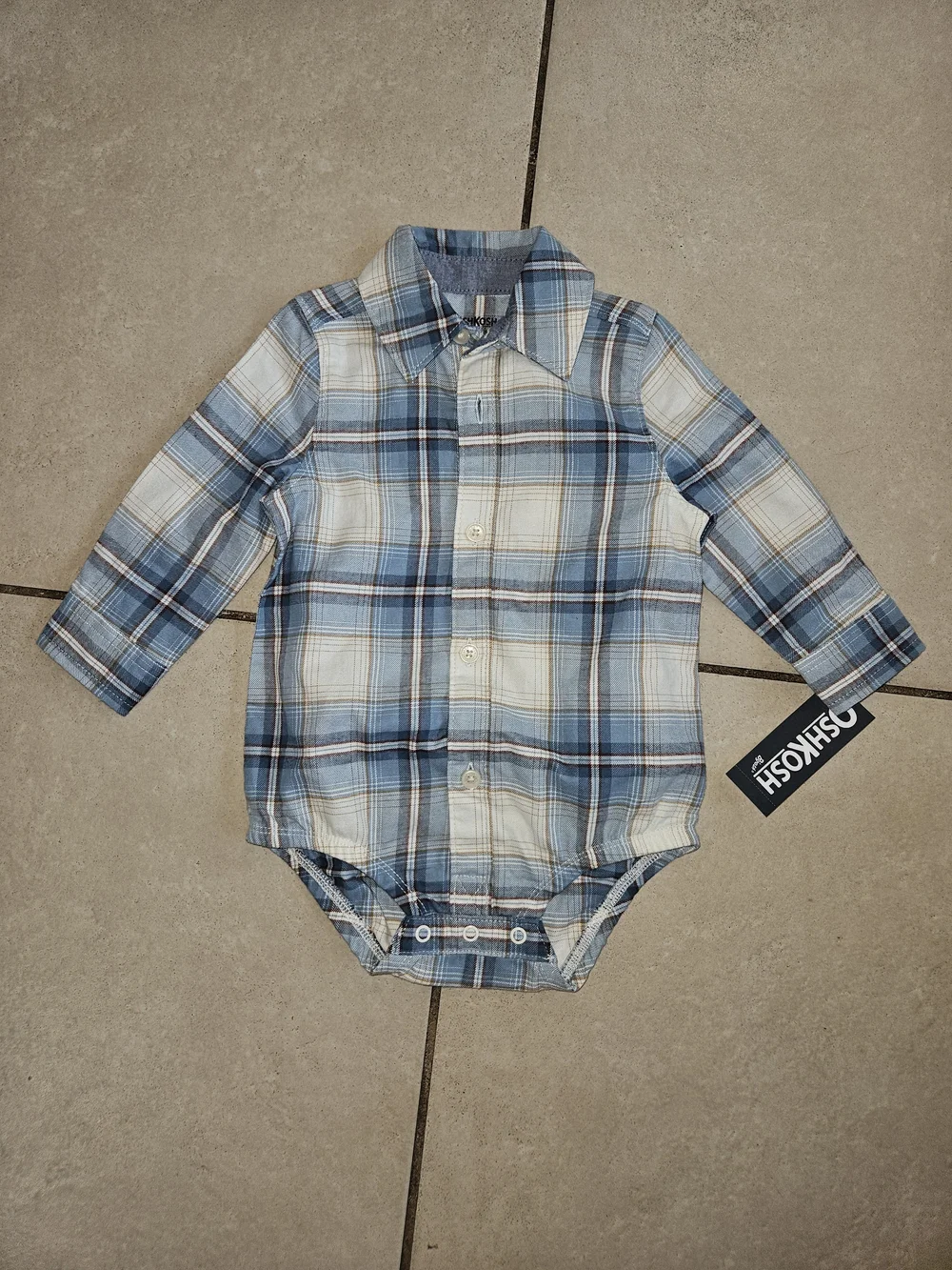 OshKosh B'gosh Blue and White Plaid Button-Down Onesie